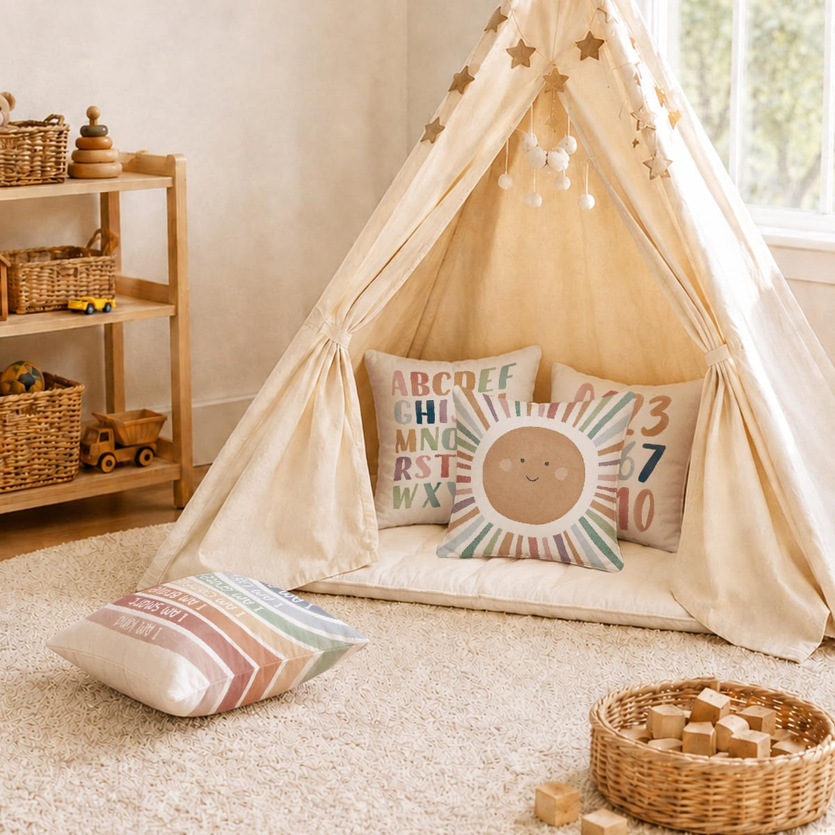 ISANOU sun pattern pillow cover with soft polyester for easy care.