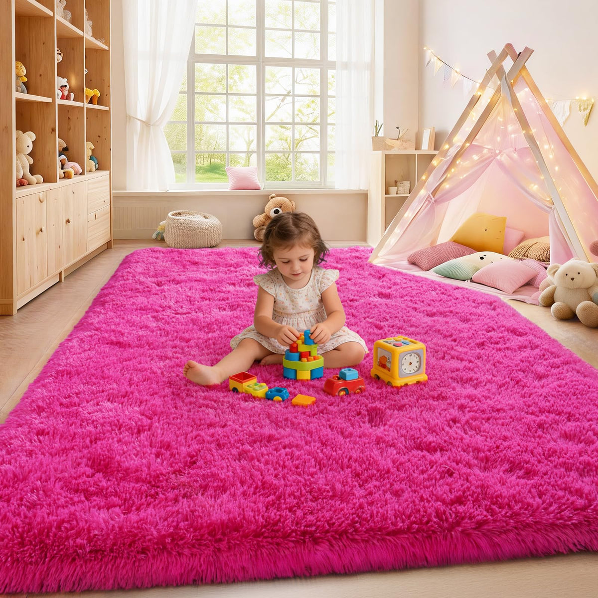 Isdook kids-safe rug with non-slip base prevents sliding on hard floors.