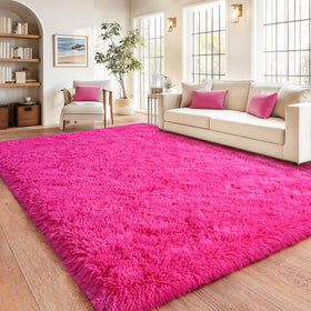 Isdook 8x10 pink rug packaging shows vacuum-sealed delivery.