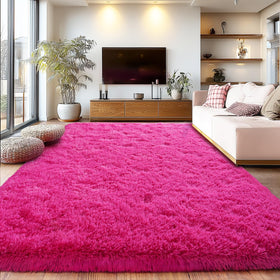 Isdook large fuzzy rug pink top view for cozy living spaces.