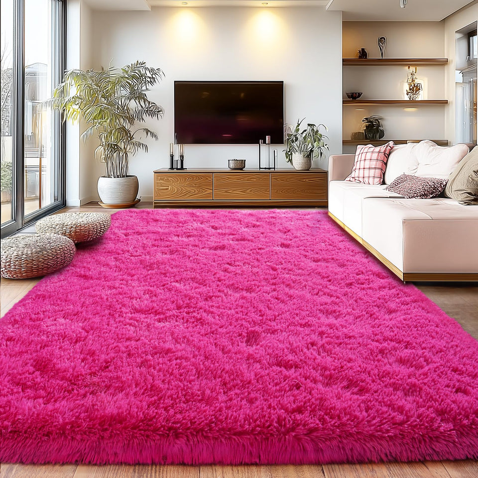 Isdook large fuzzy rug pink top view for cozy living spaces.