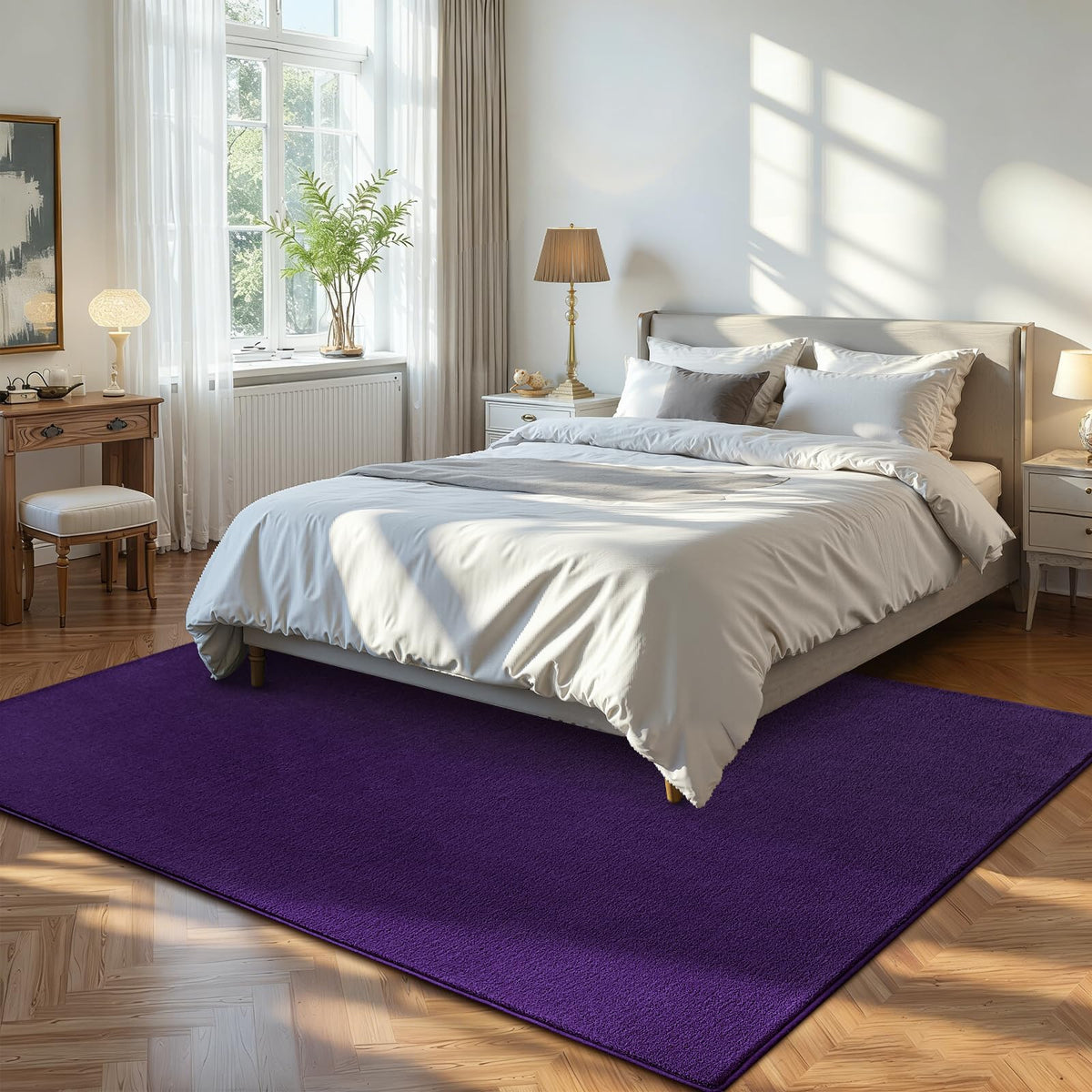 ISEAU purple rug adds warm color and inviting texture to any room.