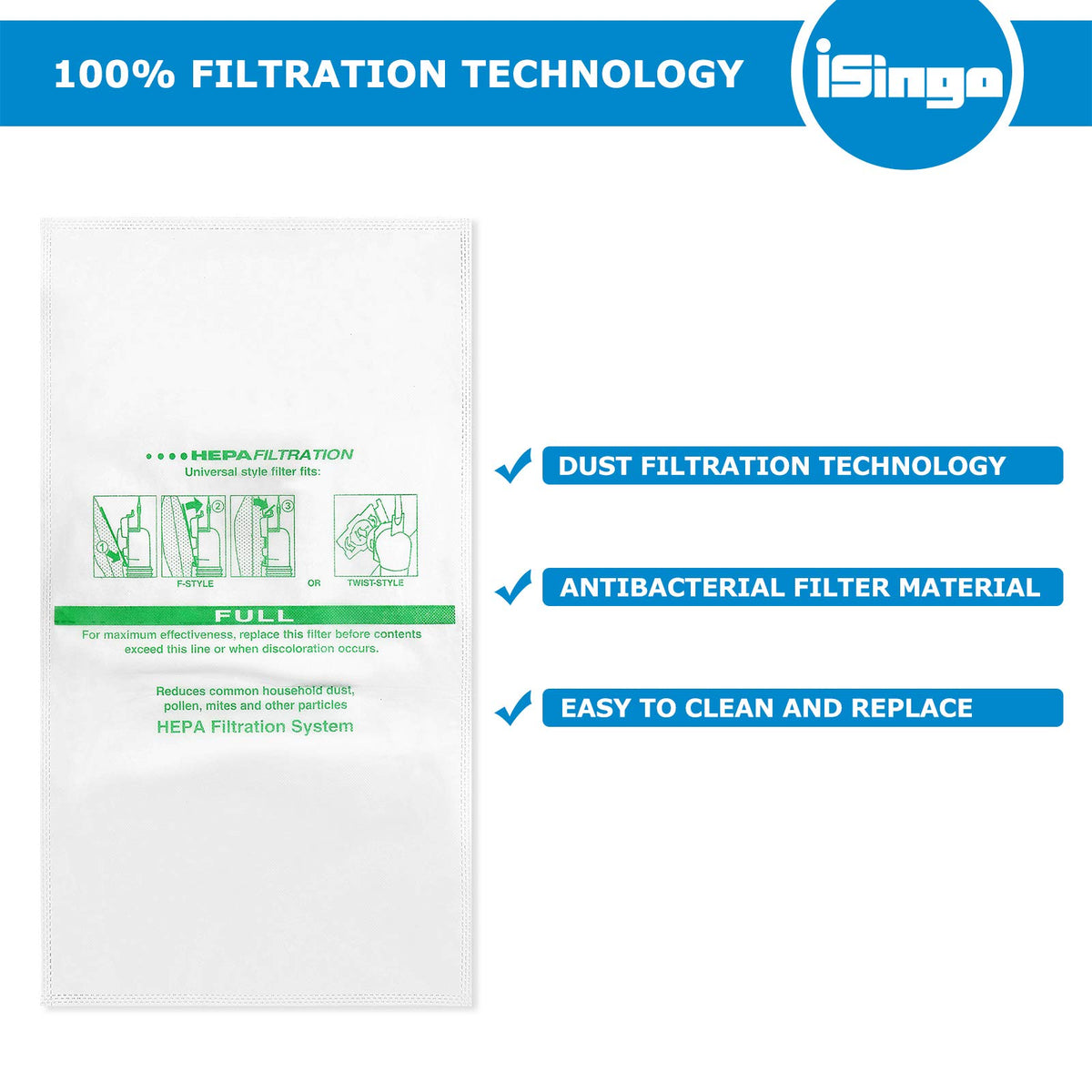 iSingo five-layer fabric construction provides strength and filtration