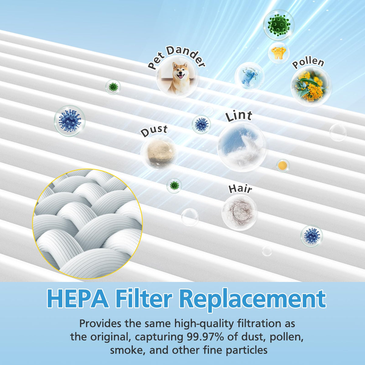 iSingo HEPA filter set traps fine dust for cleaner indoor air
