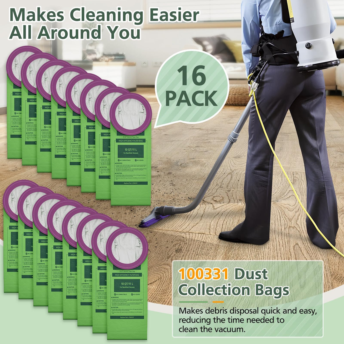Isinlive 100331 easy bag-change disposal promotes quick, clean bag replacements.