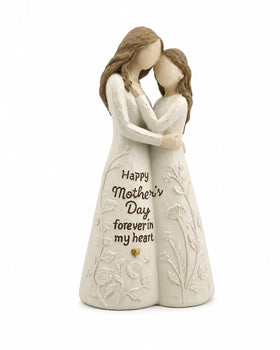 istatue mother-daughter figurine in beige hand-painted finish for elegant home display