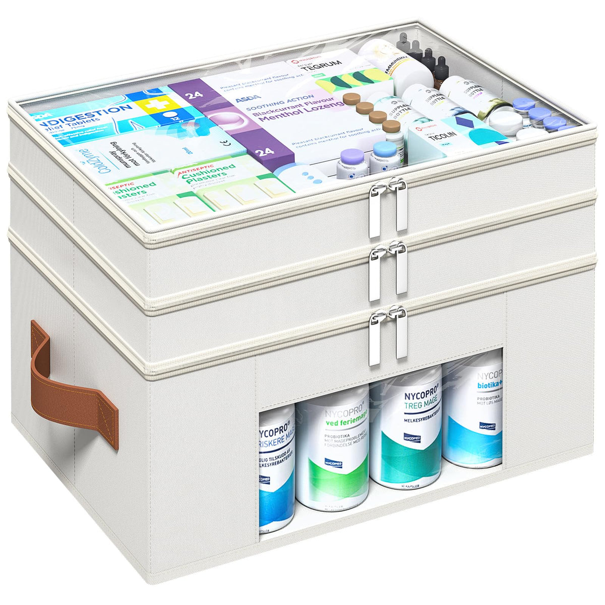 ISusaid 3-Tier Medicine Organizer with clear lid for easy medication access.