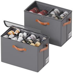 ISusaid two-pack shoe organizer folded for space-saving closet storage.