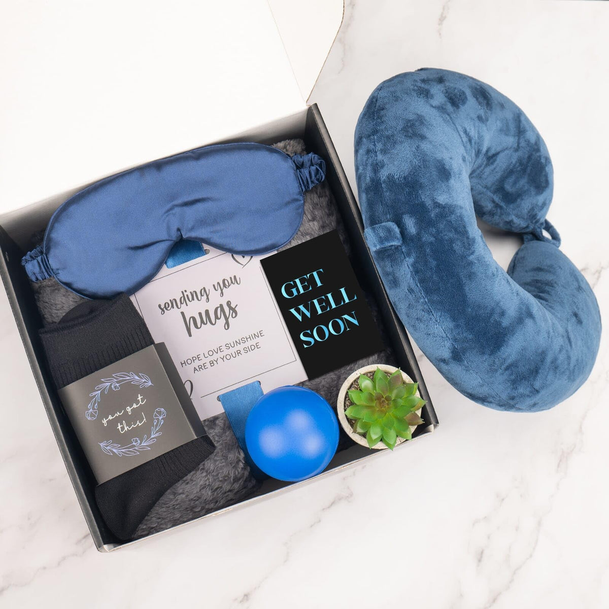 Ithmahco Get Well Gift Basket for Men memory foam pillow for restful support.
