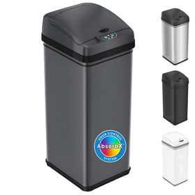 itouchless 50L 13-gallon smart bin with lid open for touchless convenience in busy kitchens.