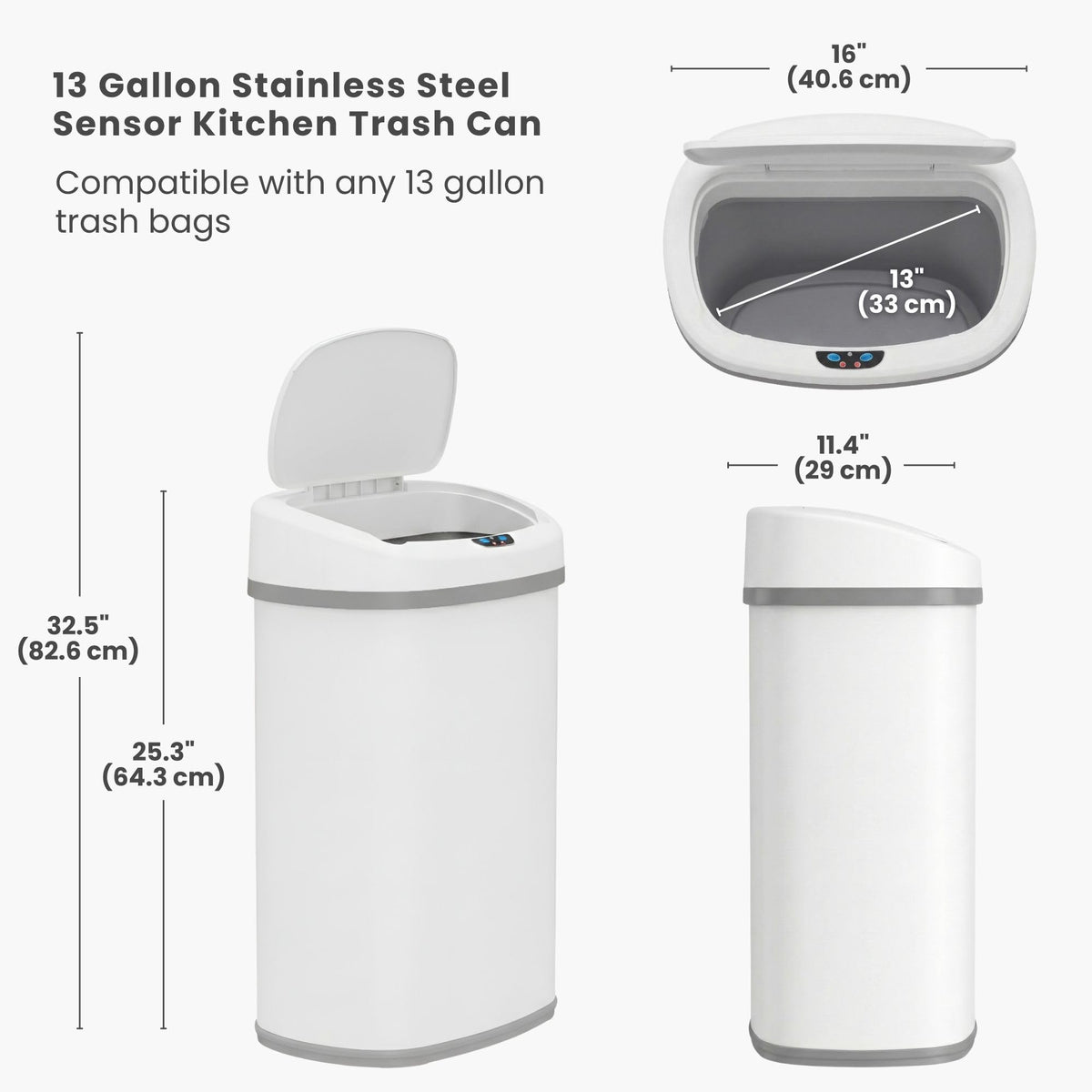 iTouchless 50L oval bin in a modern kitchen shows space efficiency