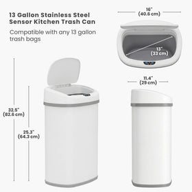 iTouchless 50L oval bin in a modern kitchen shows space efficiency