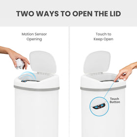 iTouchless 50L oval bin soft close lid reduces noise during disposal