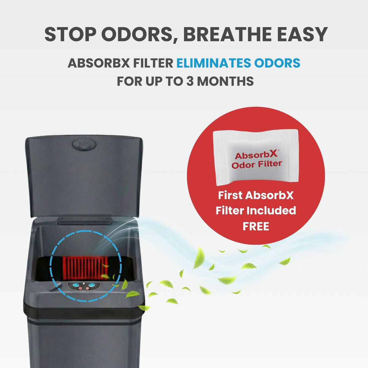 itouchless gunmetal finish bin resists fingerprints and complements modern interiors.