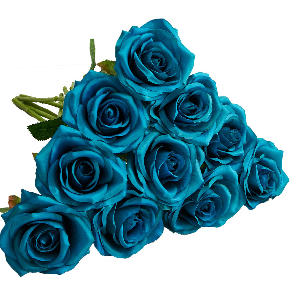 IUKnot Teal artificial rose open bouquet for elegant wedding decor