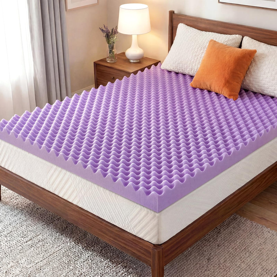 IULULU 2-Inch Egg Crate Topper packaged for on-bed setup and comfort.