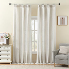 IVAPUPU pinched-pleated linen curtains in living room view with soft drape and refined texture