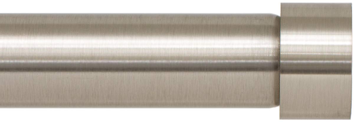 Ivilon drapery rod end-cap design in brushed nickel adds sleek finish.