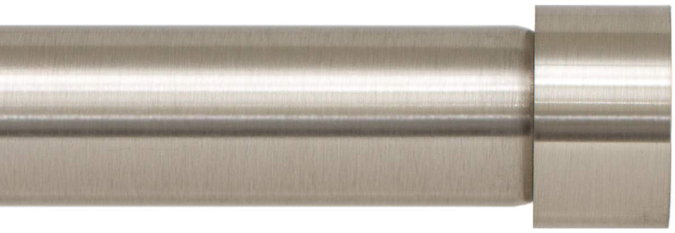 Ivilon drapery rod end-cap design in brushed nickel adds sleek finish.