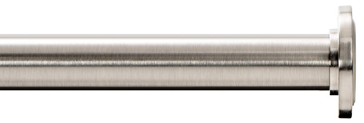 Ivilon brushed nickel shower rod with non-slip rubber ends.