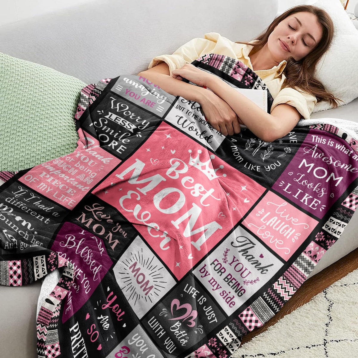 Ivivis Gifts for Mom Blanket on couch demonstrates plush comfort for relaxing evenings