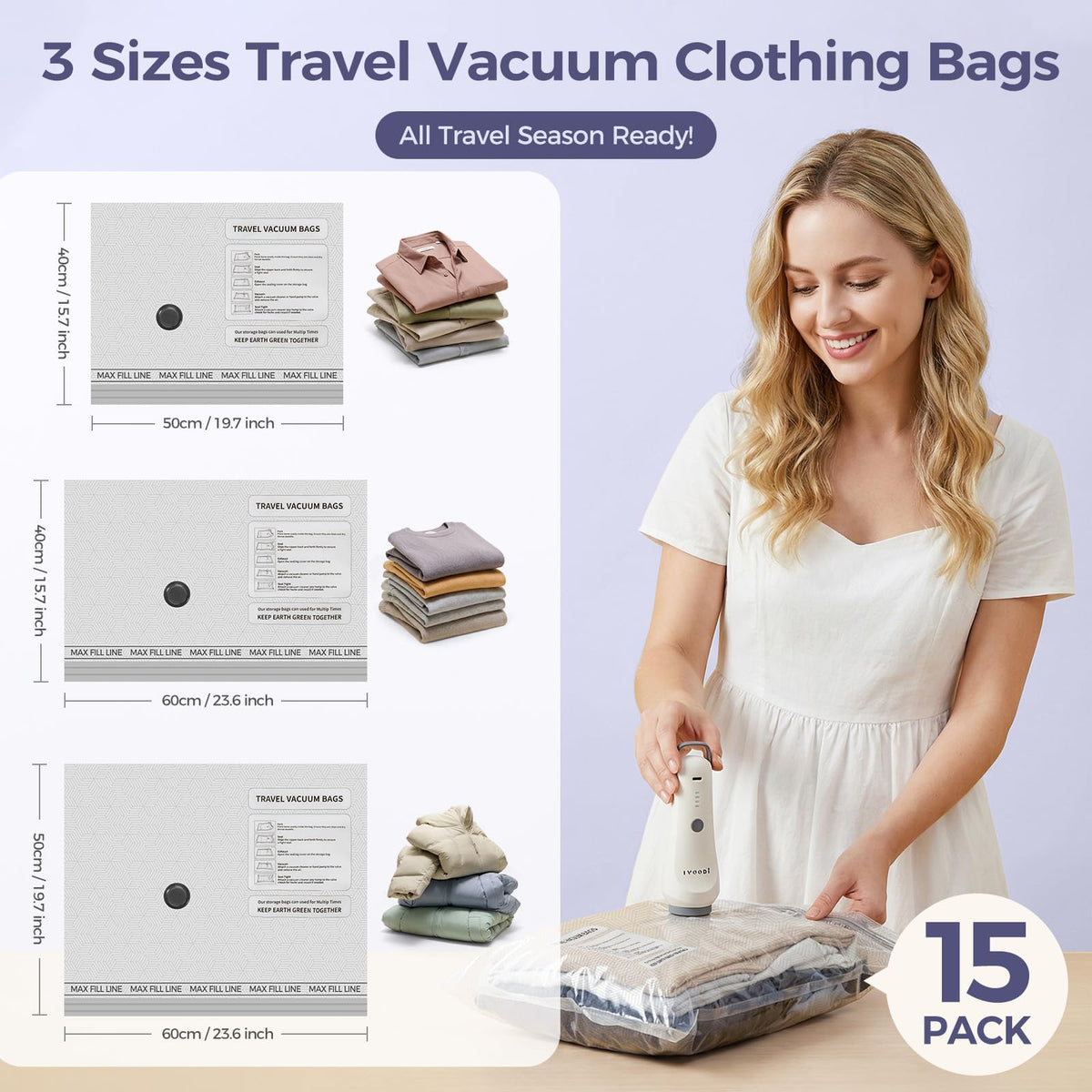 IVOODi 4500Pa suction quickly compresses bags in seconds