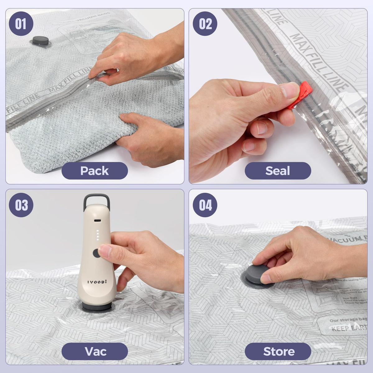 IVOODi durable PA+PE bags resist tears for 100+ compressions