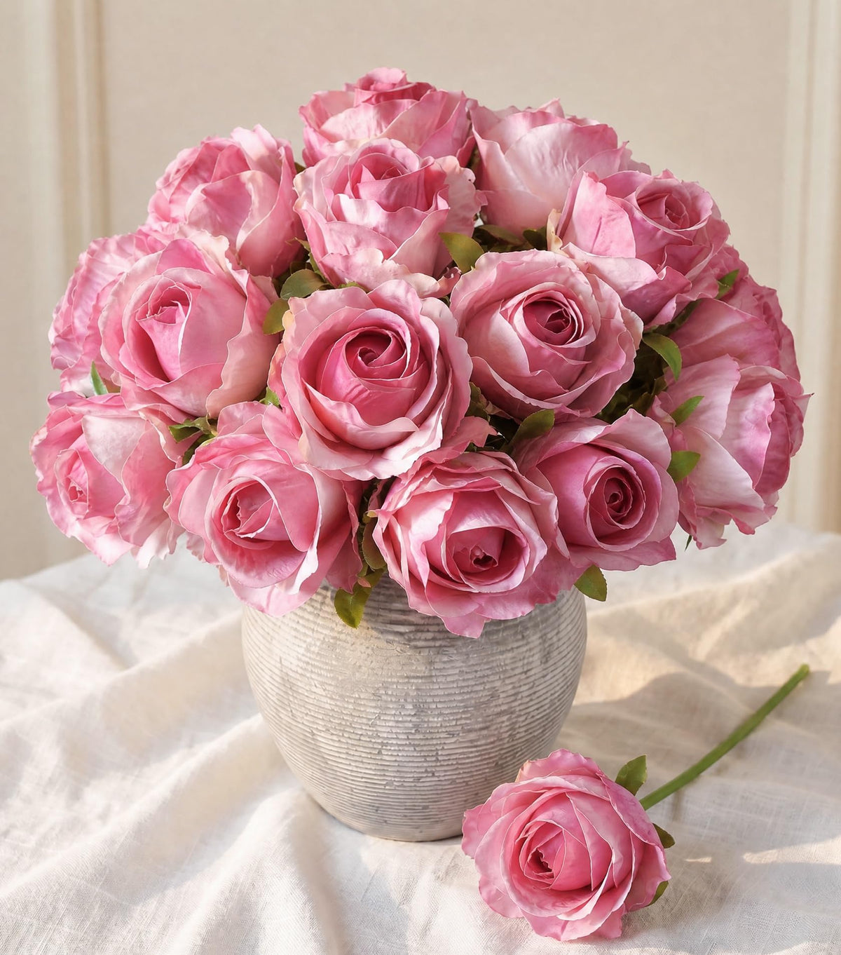 Ivydale 18pcs pink roses bouquet with lifelike silk blooms for elegant decor.