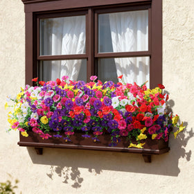 Ivydale window box display with faux blooms for year-round charm.