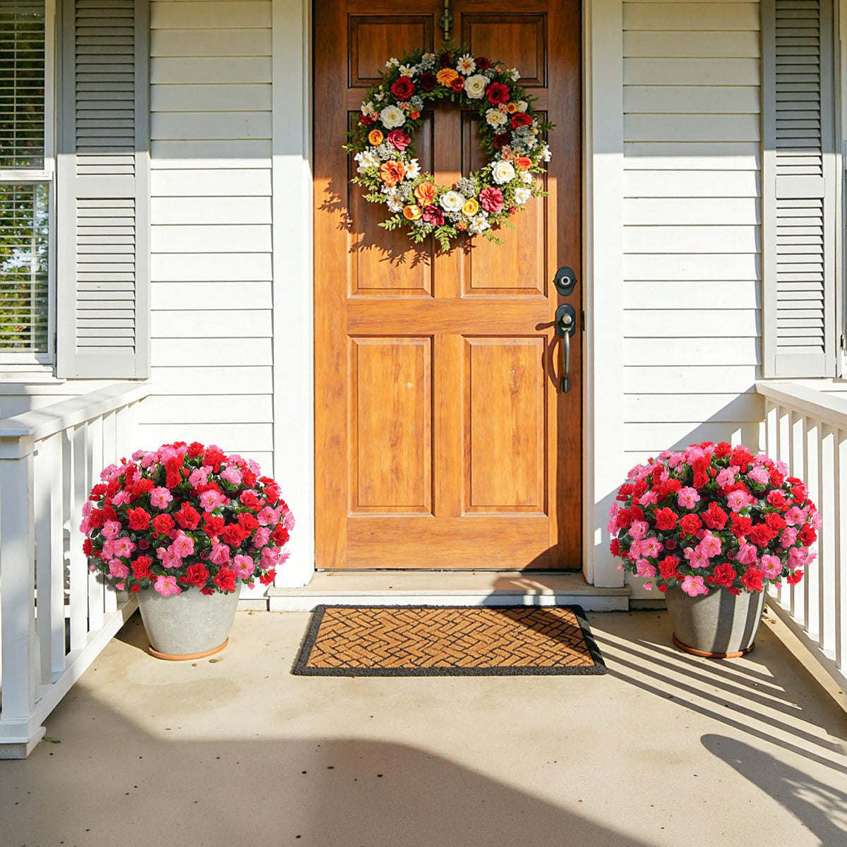 Ivydale camellia bundle melon red in planter adds year-round bloom without maintenance.