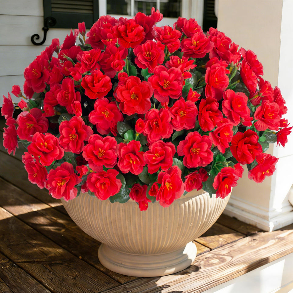 Ivydale artificial camellia outdoor flowers provide maintenance-free color for porches.
