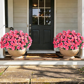 Ivydale faux camellia outdoor plant in a planter, UV-resistant color under bright sun.