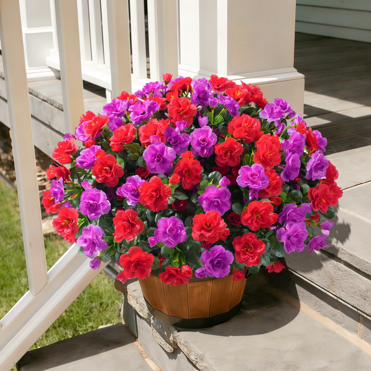 Ivydale outdoor camellia porch display red creates inviting, evergreen curb appeal
