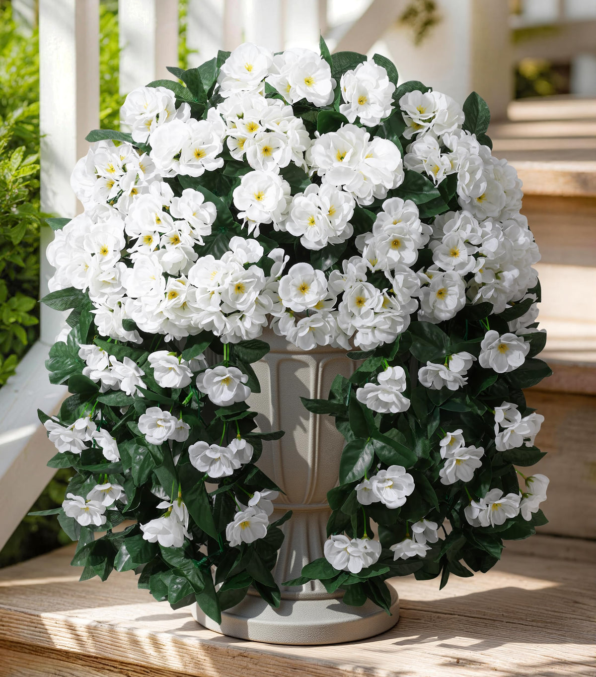 Ivydale artificial geraniums trailing vines outdoors add fullness to planters.