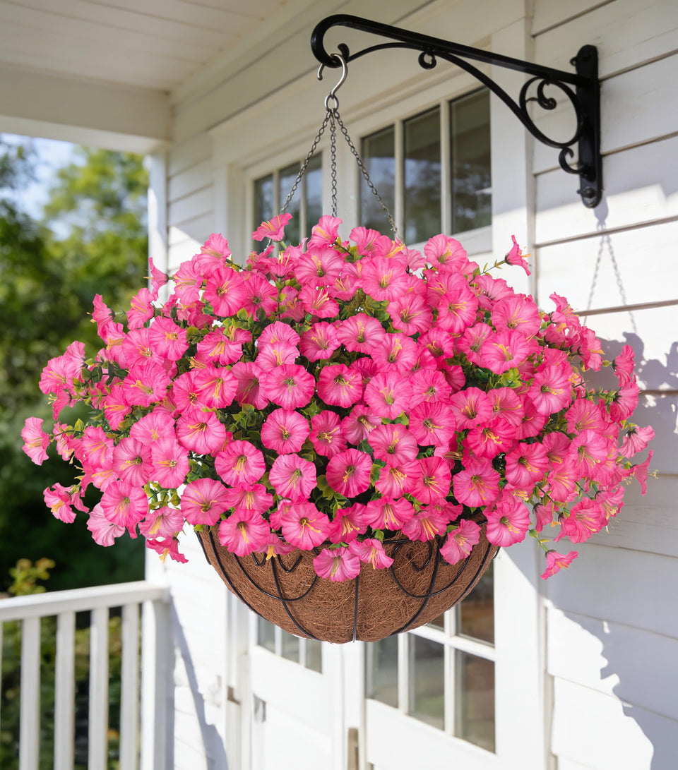 Ivydale artificial morning glory basket closeup with UV-resistant silk blooms