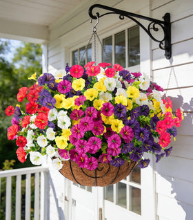 Ivydale artificial hanging morning glory basket displayed outdoors for year-round color