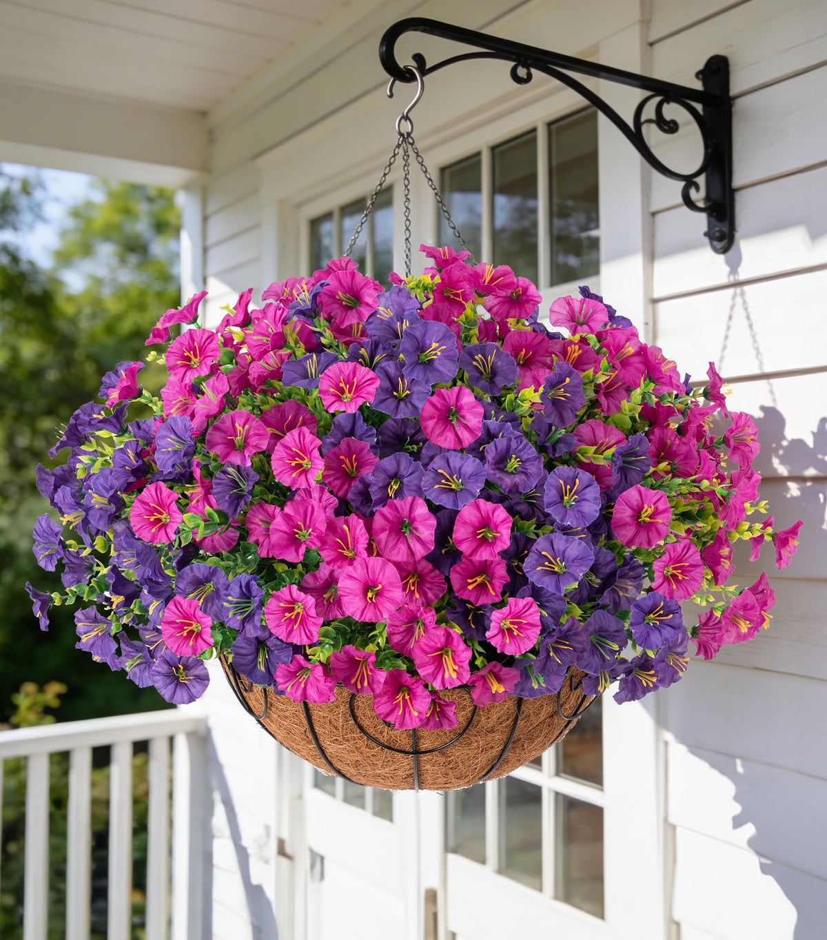 Ivydale artificial hanging morning glory basket with eucalyptus for year-round curb appeal