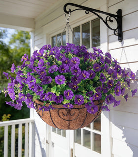 Ivydale artificial morning glory flowers hanging in a basket for year-round color