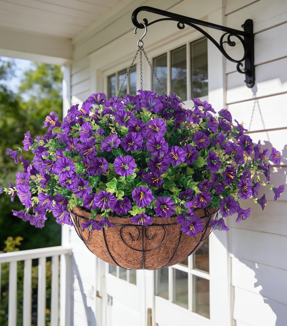 Ivydale artificial morning glory flowers hanging in a basket for year-round color