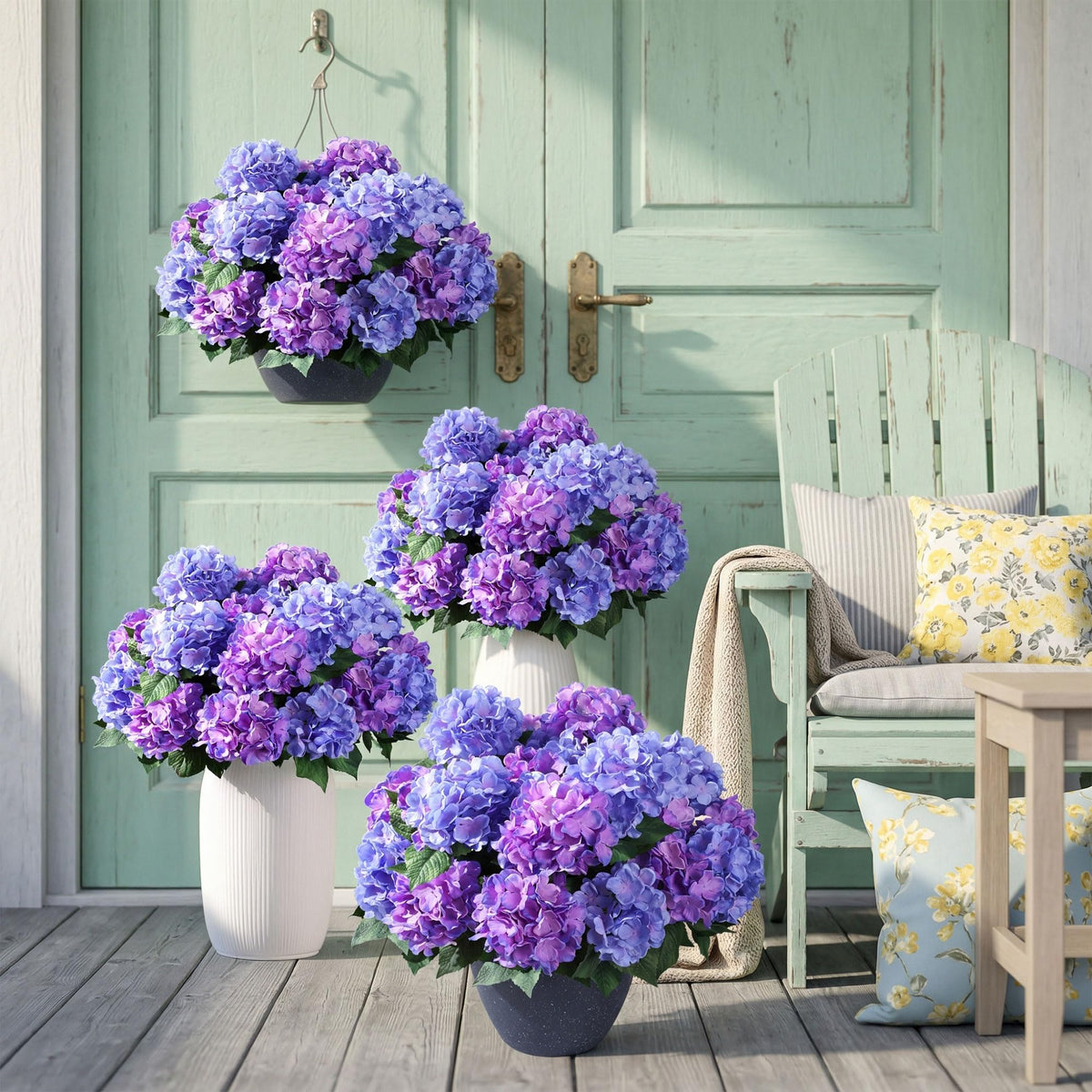 Ivydale outdoor hydrangea centerpiece ready for patio or table decor.