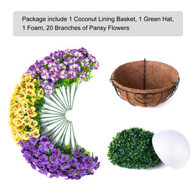 Ivydale close-up shows eucalyptus leaves with realistic pansies for natural décor.