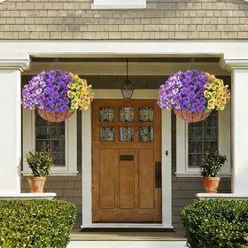 Ivydale hanging basket ready with grass hat for easy setup.