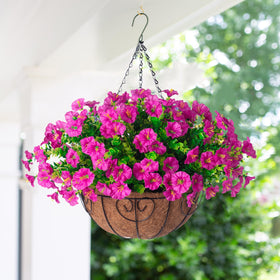 Ivydale artificial silk hanging flowers on a porch for year-round color.