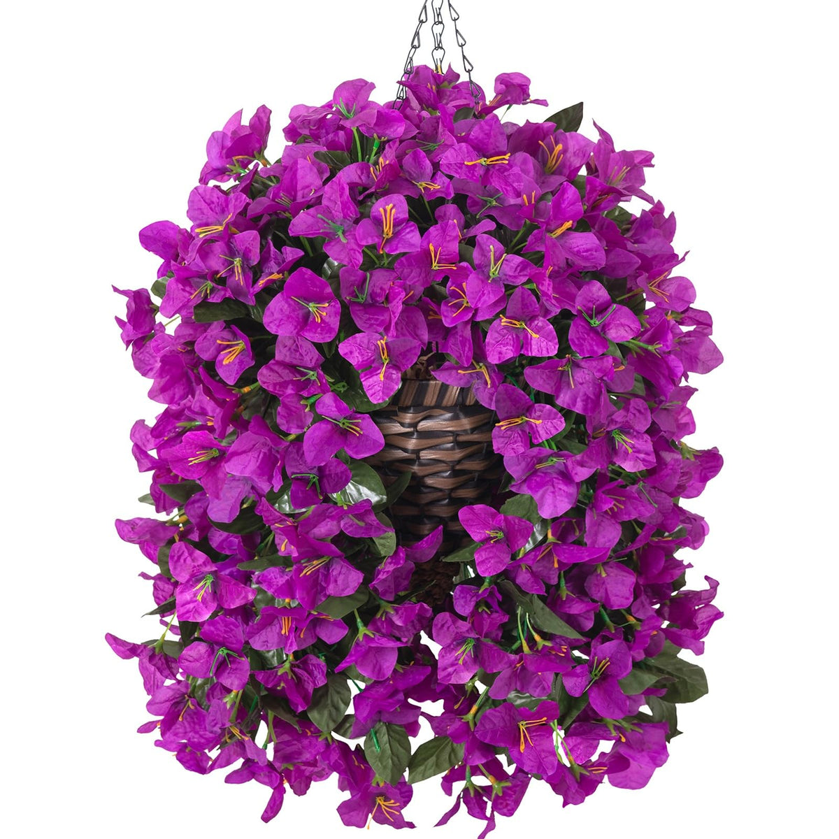 Ivydale Bougainvillea artificial flowers hanging basket with 3pcs for year-round outdoor decoration.