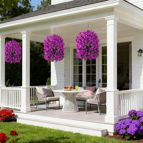 Ivydale Bougainvillea artificial vine on railing for lush decor.
