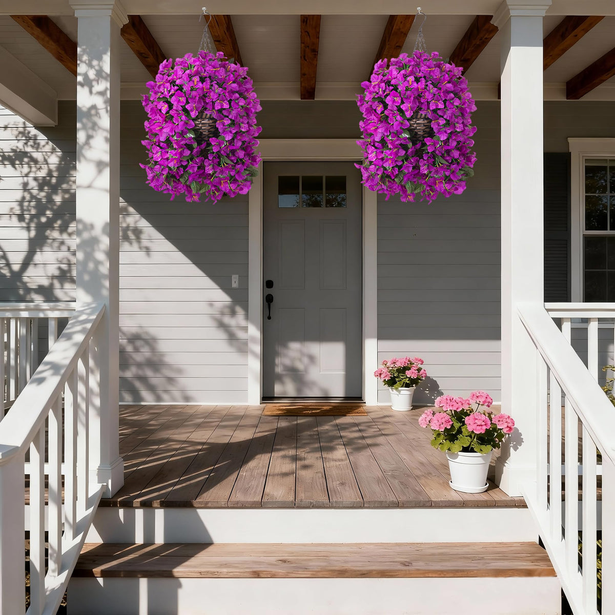 Ivydale Bougainvillea artificial flowers on front door for curb appeal.