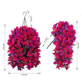 Ivydale Bougainvillea hanging flowers close-up of fuchsia blooms in a structured basket.