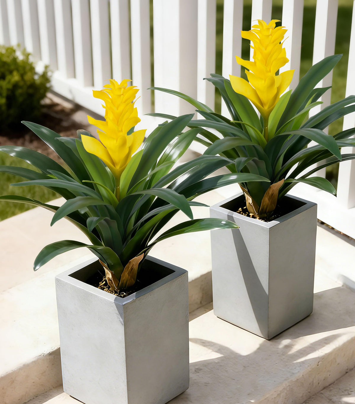 Ivydale bromeliad artificial flowers for outdoor planters brighten porches with lasting color