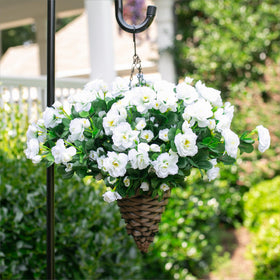 Ivydale camellia balcony faux plant brings blooms to small outdoor areas.