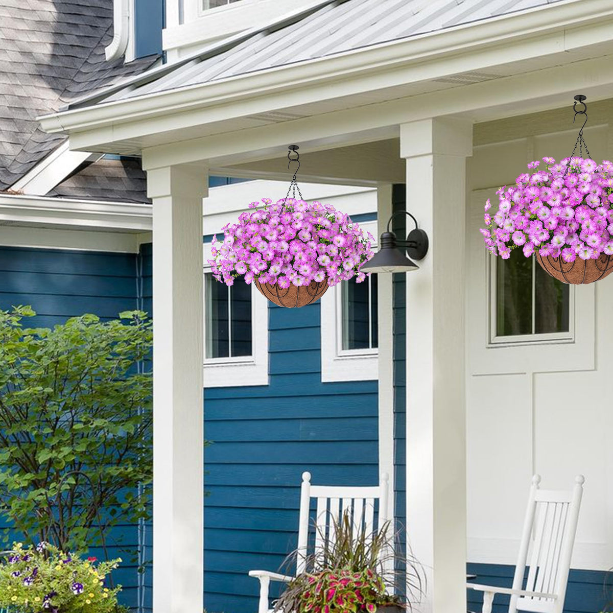 Ivydale flower basket on balcony enhances curb appeal